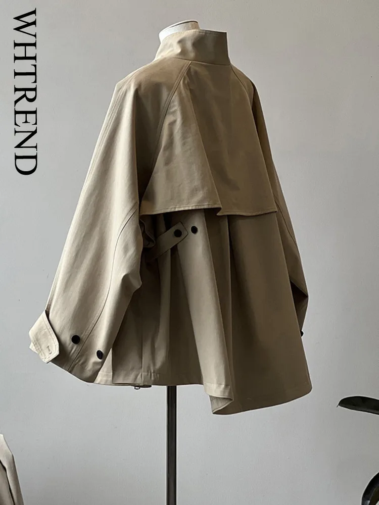 WHTREND معطف واق من المطر على الطراز الكوري للنساء، خريف جديد متخصص فضفاض متوسط الطول كيب سترة واقية معطف WH1819 #1