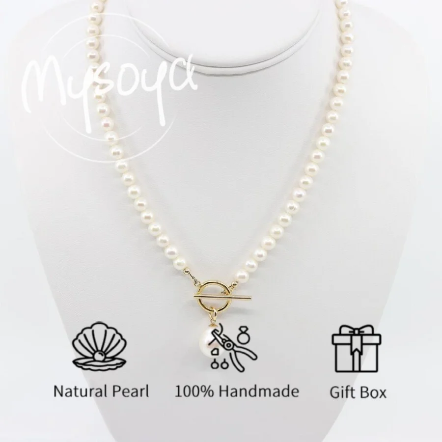

Ожерелье из пресноводного жемчуга MYSOYA, мелкий жемчуг 5-6 мм и подвеска из жемчуга 10-11 мм, в подарочной коробке, подарок на день рождения, свадебные украшения