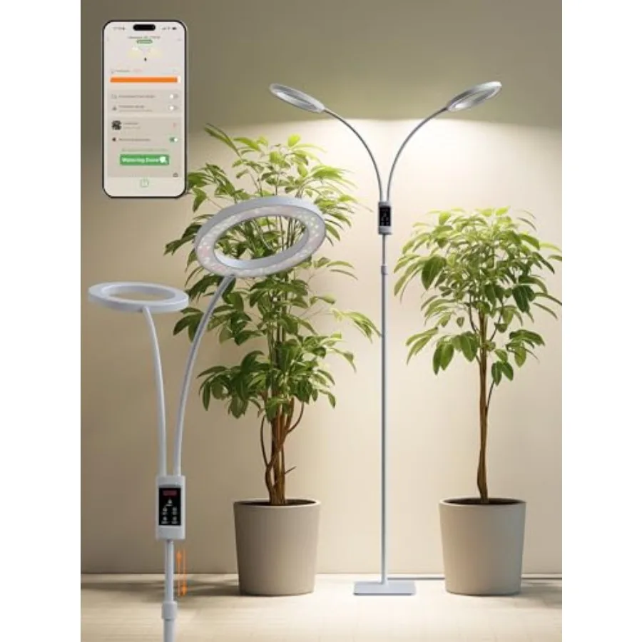 

Умные фитолампы для комнатных растений 48 Вт, 2-х головочные, полноспектральные светодиодные фитолампы с автотаймером, регулируемой высотой и плавной регулировкой яркости