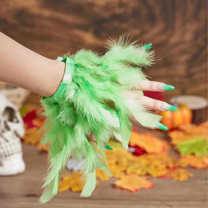 Ostrich Feathers Cuff Gothic Long Gloves Wristband For Halloween Party Cosplay Costume Accessories Hot Sale