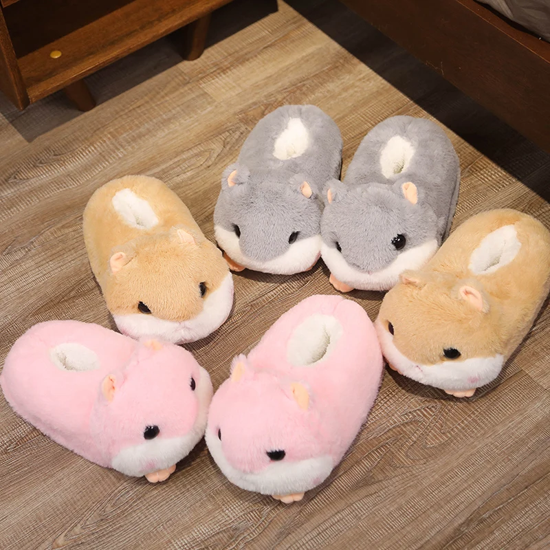 Pantoufles à talons d'animaux de dessin animé pour hommes et femmes, chaussures de maison en peluche, anti-ald, hiver, Nairobi, Orn, hamster, monstre, over, D37, cerf, 1 paire
