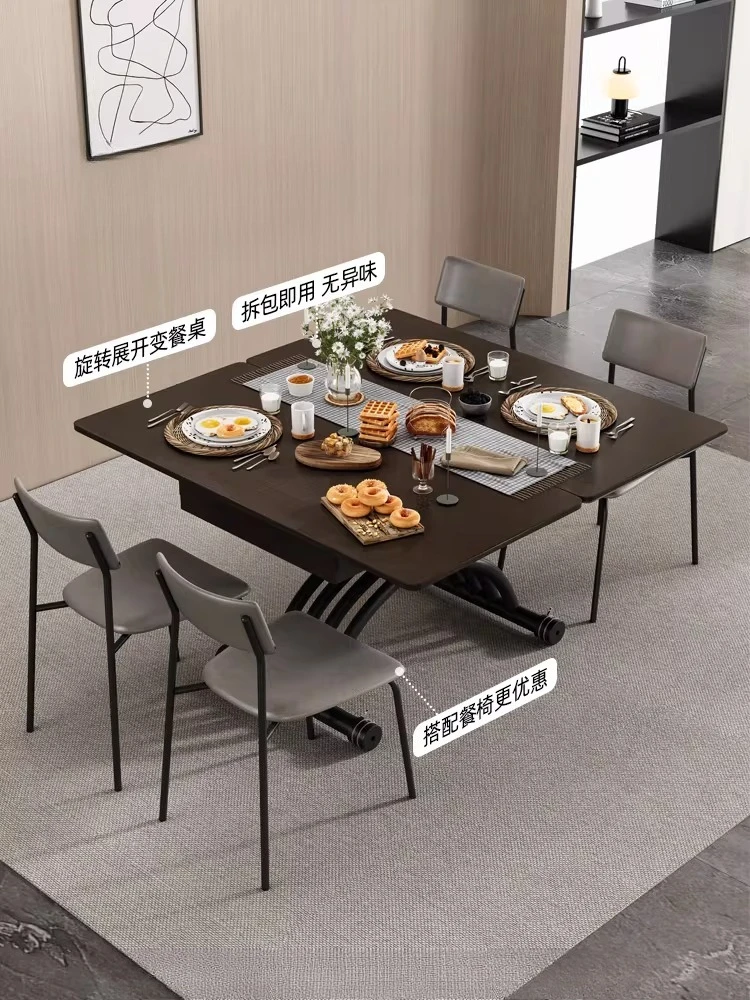 Movable Lifting Coffee Table Dining Table Dual-Purpose Small Apartment Square Household Multi-Functional Folding Rock Slab Teles
