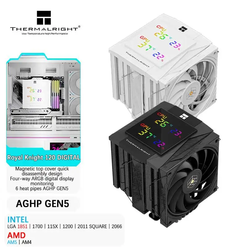 

Thermalright Royal Knight 120 DIGITAL 6*6mm heat pipe AGHP GEN5 162mm height dual tower dual fans supports LGA1851/1700 AMD AM5