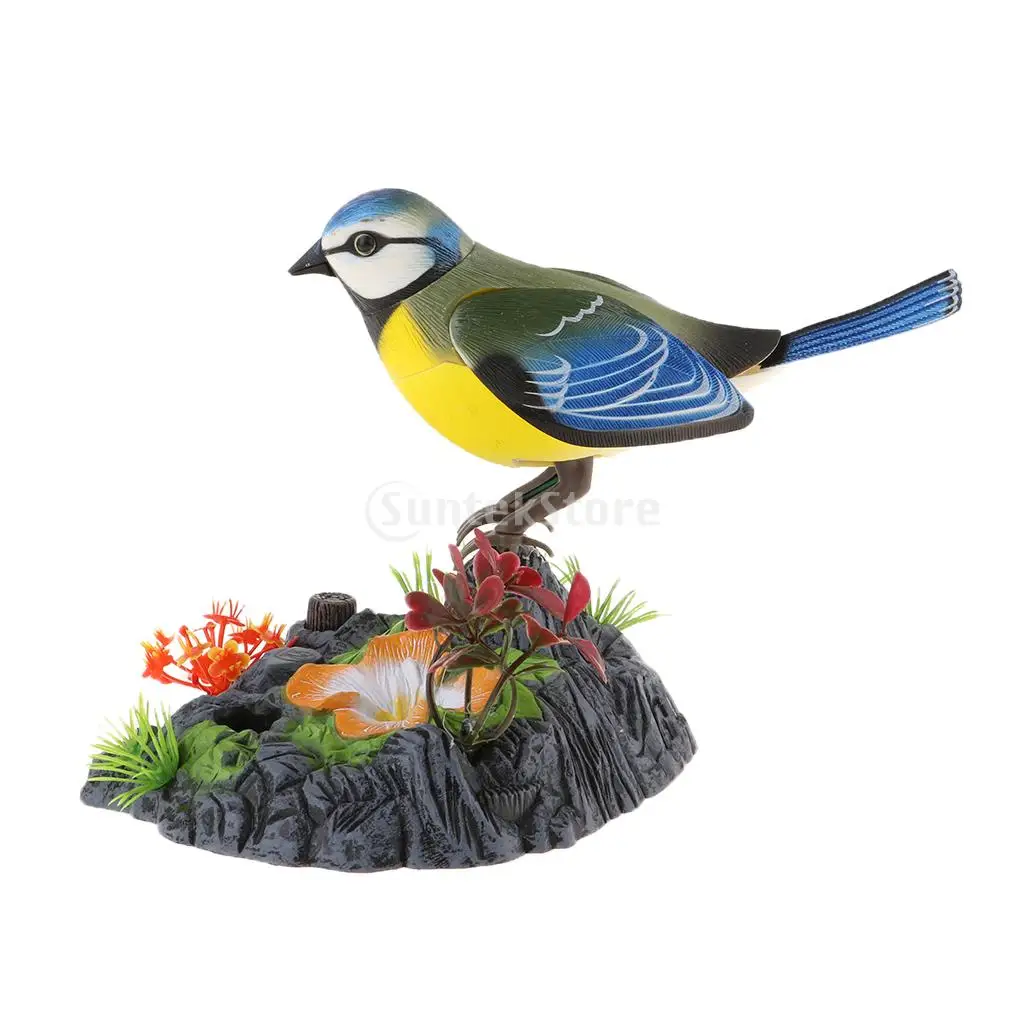 Singing & Chirping Bird in Stump Realistic Sounds & Movements Sound Activated Battery Operated Birds