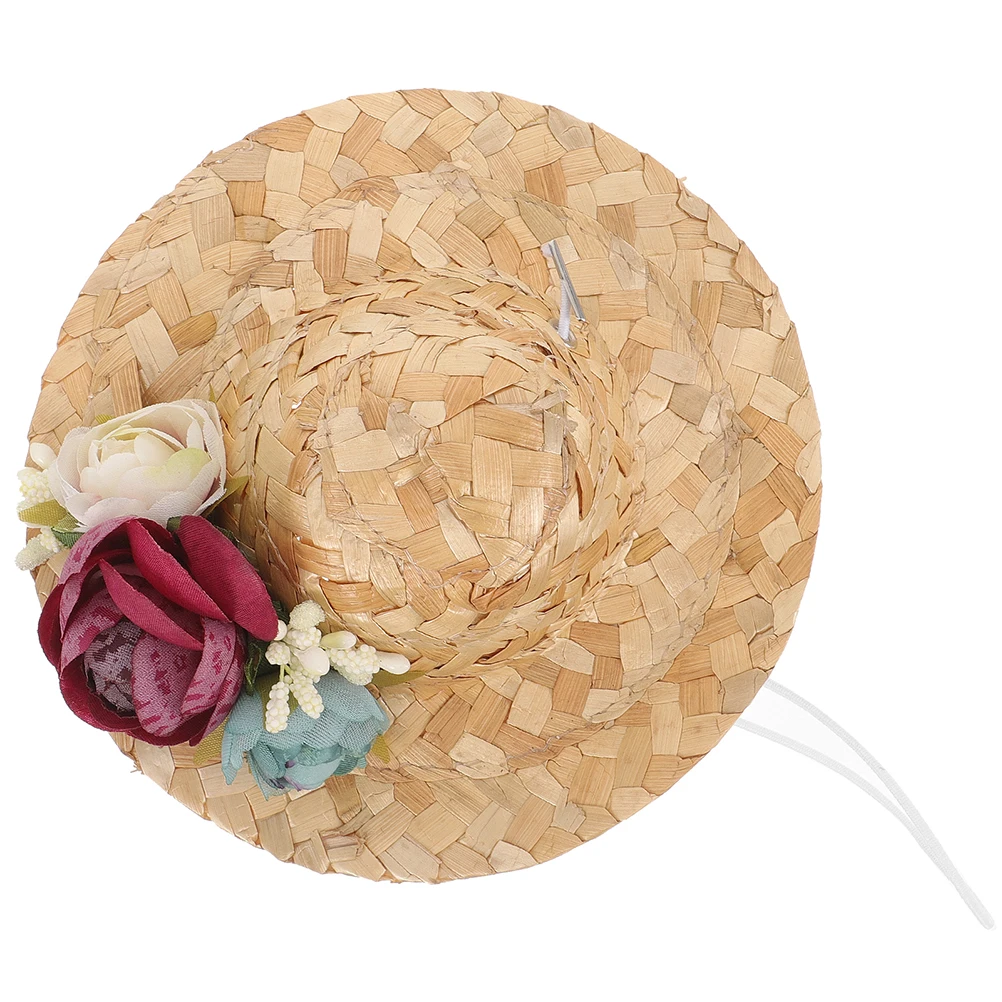 

Pet Dog Straw Hat Handmade Woven Flower Design Photo Prop Travel Sombrero Costume Accessories Dog Cosplay Pet Hat