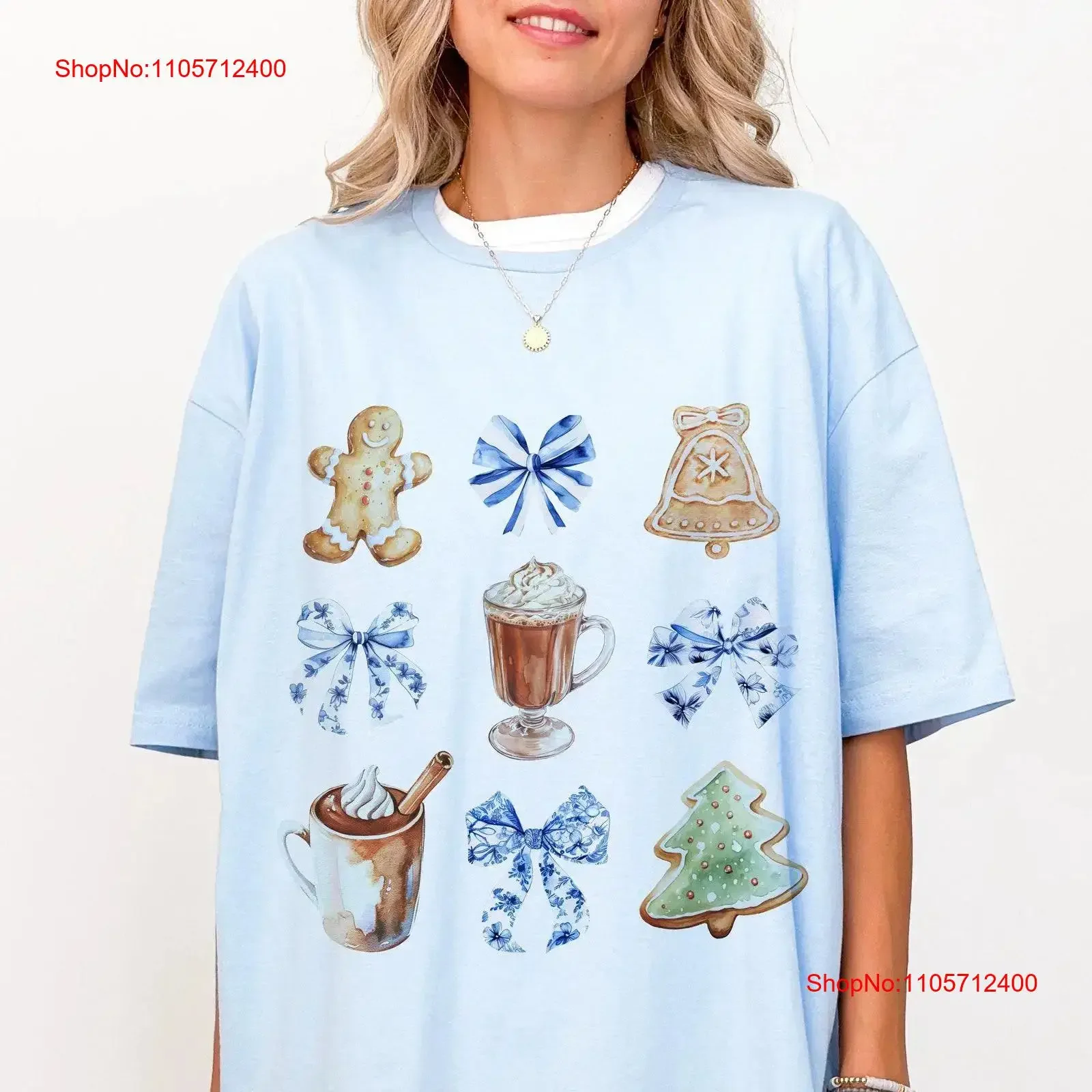Coquette Christmas T Shirt Bow Gingerbread Women Holiday Blue Xmas Cute DK1 vintage Washed Versatile streetwear Unisex