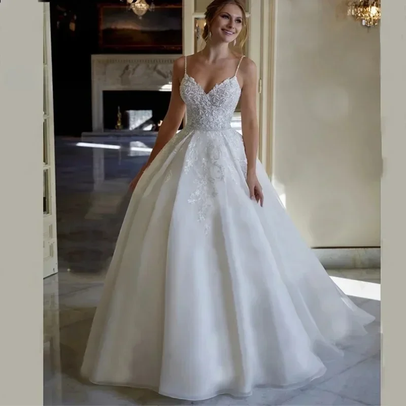 

Elegant A-Line Chiffon Applique Princess Wedding Dress Sexy V-Neck Backless Beach Dance Bridal Gown Vestidos De Novia Customized