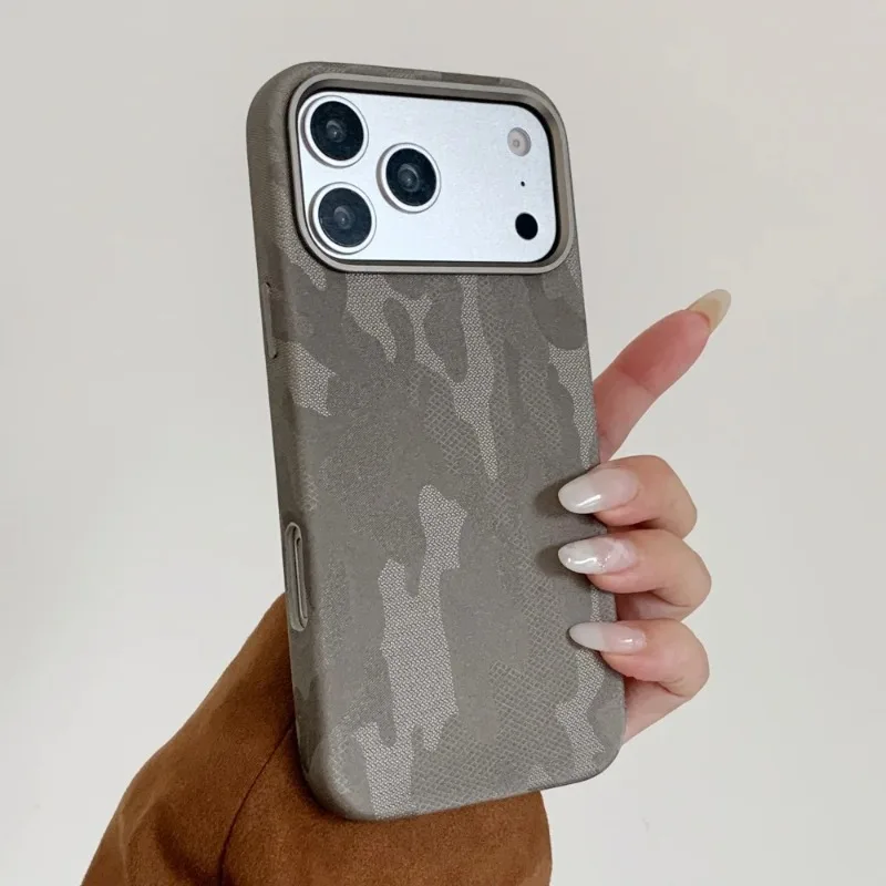 HOCE Camouflage Leather Magnetic For Magsafe Case For iPhone 17 16 15 14 13 12 Pro Max Metal Lens Frame Shockproof Hard Cover