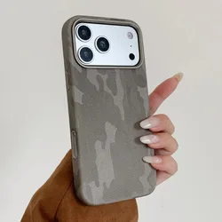 HOCE Camouflage Leather Magnetic For Magsafe Case For iPhone 17 16 15 14 13 12 Pro Max Metal Lens Frame Shockproof Hard Cover