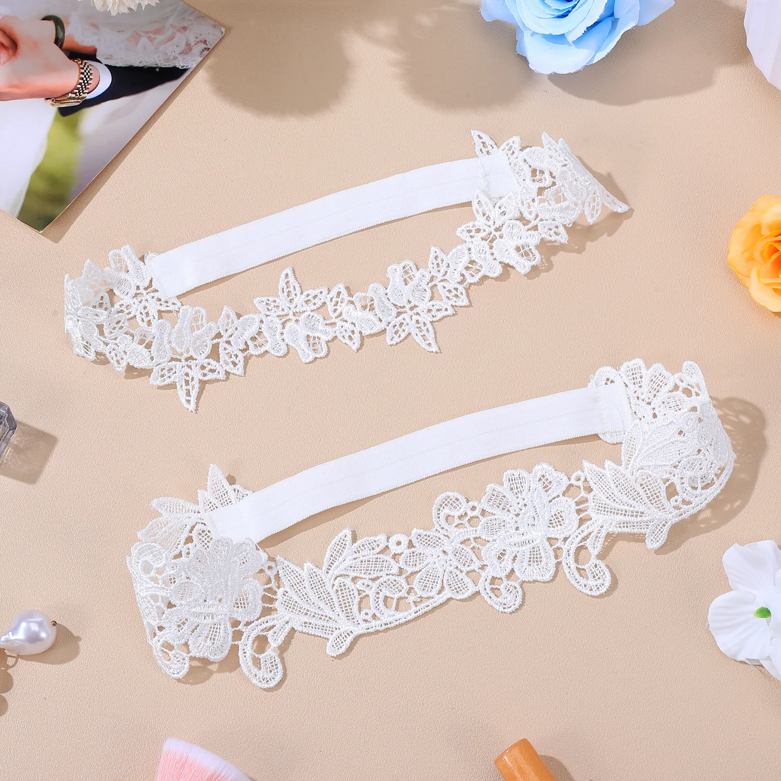 

2pcs 1 Pair Bridal Lace Garter Elegant Wedding Flower Garter For Women Soft Comfortable Skin-Friendly Decoration Gift White