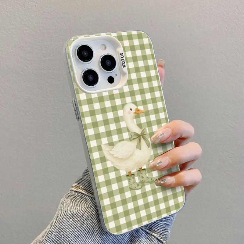 

Checkered Grid Cute Animals Pattern Laser Phone Case For iPhone 13 12 11 Mini Pro Max 17 16 15 14 Pro Max Plus 17 Air Back Cover