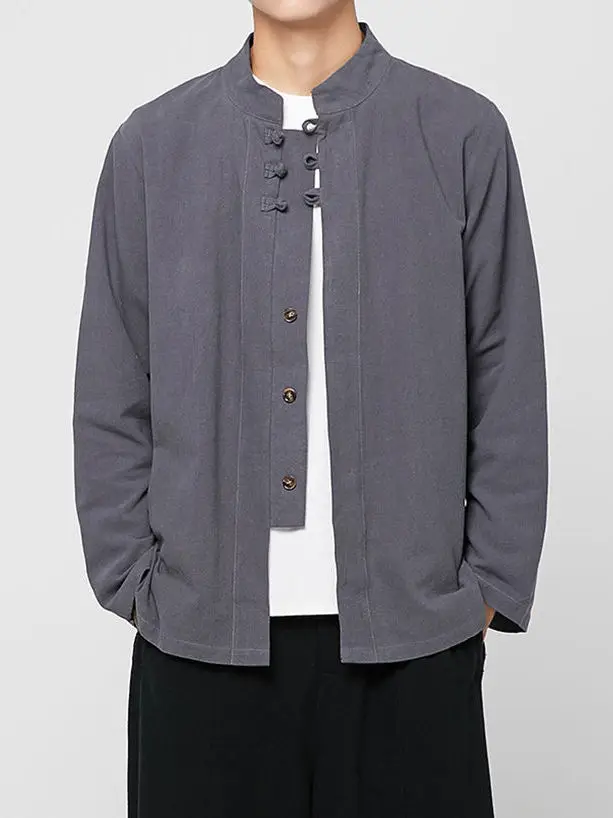 

Loose Cotton Linen Men's Shirt Jacket Long Sleeve Button up Traditional Chinese Style Outerwear Casual Versatile Youthful
