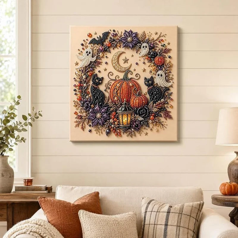 2026 Halloween Ghost & Pumpkin 3D Pearl Art DIY Kit for Adults Cute Spooky Diamond Painting Craft Kit