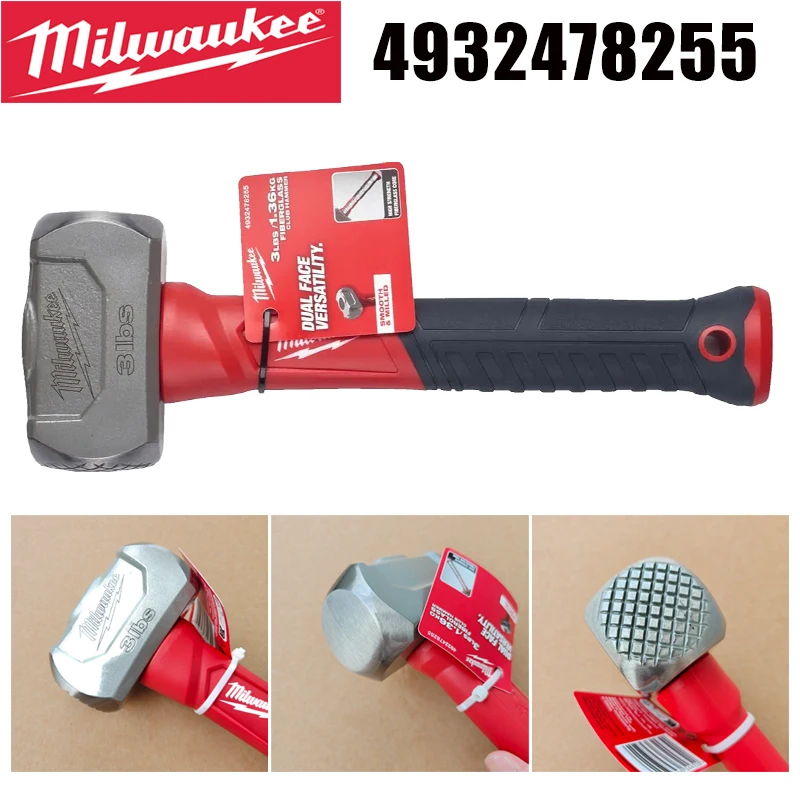 Milwaukee 4932478255 3 lbs Dual Face Drilling Club Hammer Smooth & Milled Fiberglass Handle