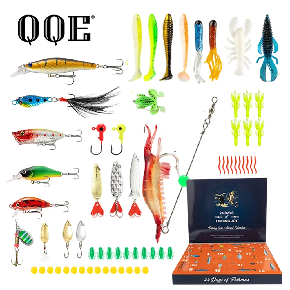 qqe-新型釣り道具セット。トラウト、パイク、バス釣り用ルアーセット。多種類のルアーがセットになった、プロ仕様の釣り道具箱。