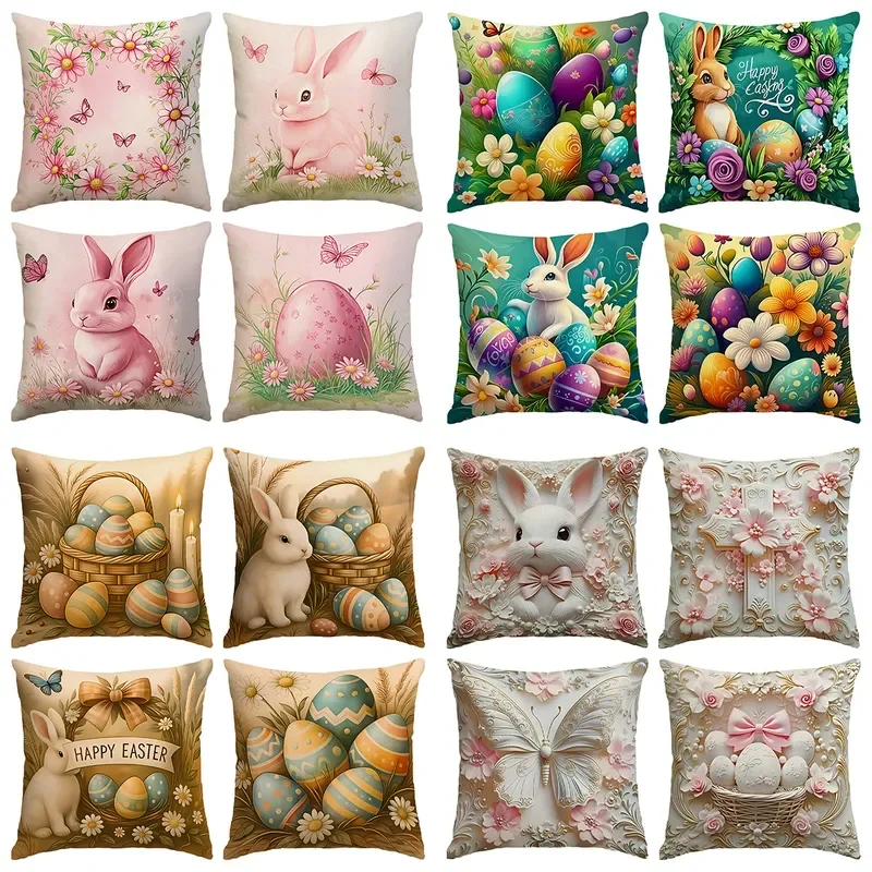 Cross-border temu Amazon Easter pillow cover rabbit bow egg print cushion sofa bed pillow