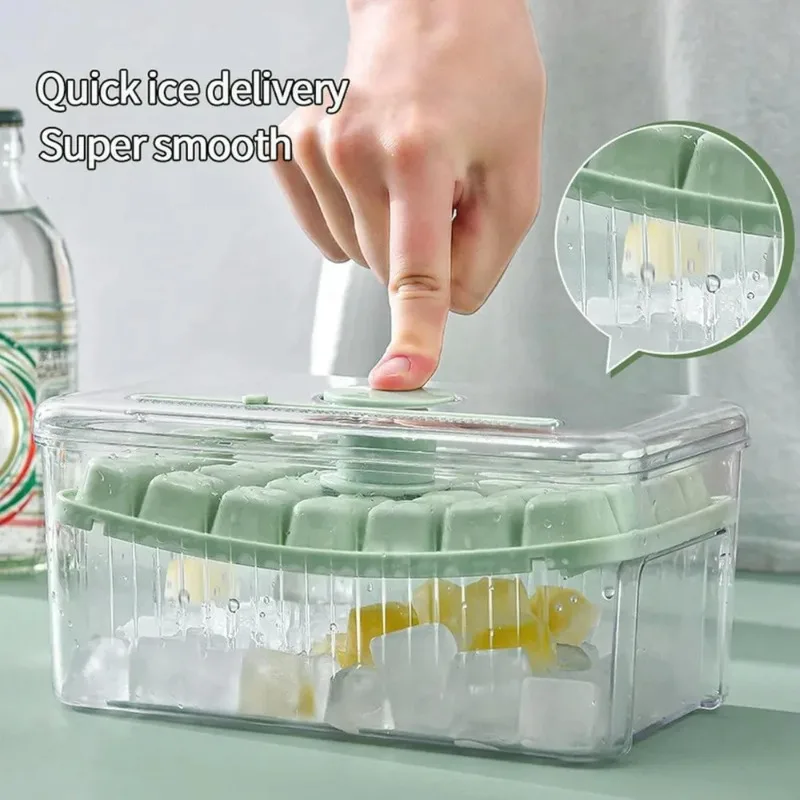 Multifunctional Press Ice Cube Mold 28/56 Grids Portable One Click Release Ice Tray with Storage Ice Bucket Making Container