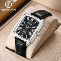 Reloj de cuarzo para hombre resistente al agua con calendario digital romano de cuero estilo moda europea y americana cuadrado nuevo de la marca MAOYUAN