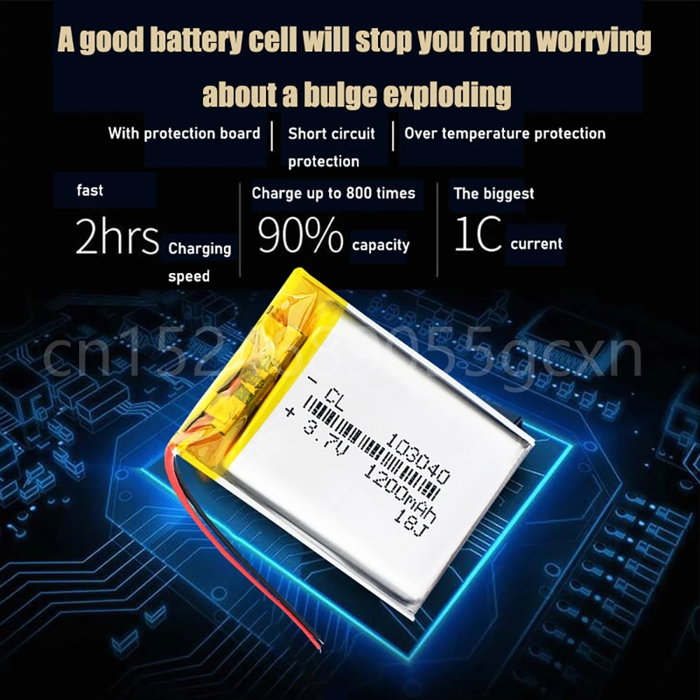 Rechargeable 1200mAh Li-Po Battery 103040 Li-ion Lipo Cells Lithium Li-Po Polymer Battery for MP3 MP4 DVD GPS Bluetooth Headset