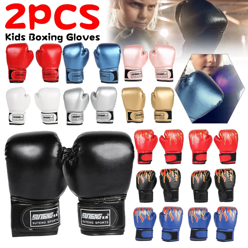 

2PCS Kids Boxing Gloves PU Leather MMA Fighting Gloves Children Punch Training Sparring Kickboxing Fitness Mitts Hand Protector