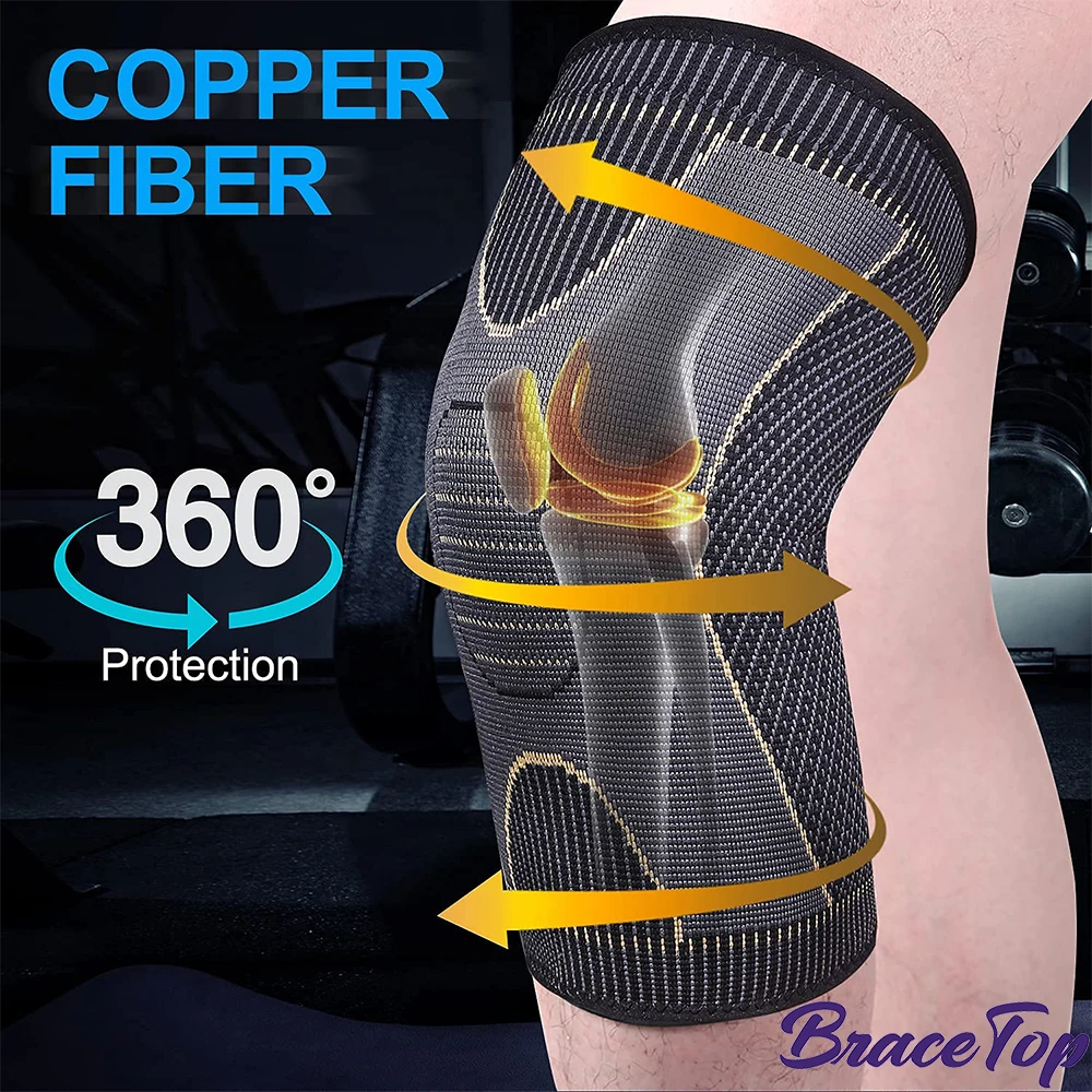 BraceTop 1 PC Copper Knee Brace Sleeve for Unisex Arthritis Pain Relief & Support, Compression Knee Sleeve for Knee Pain MCL ACL