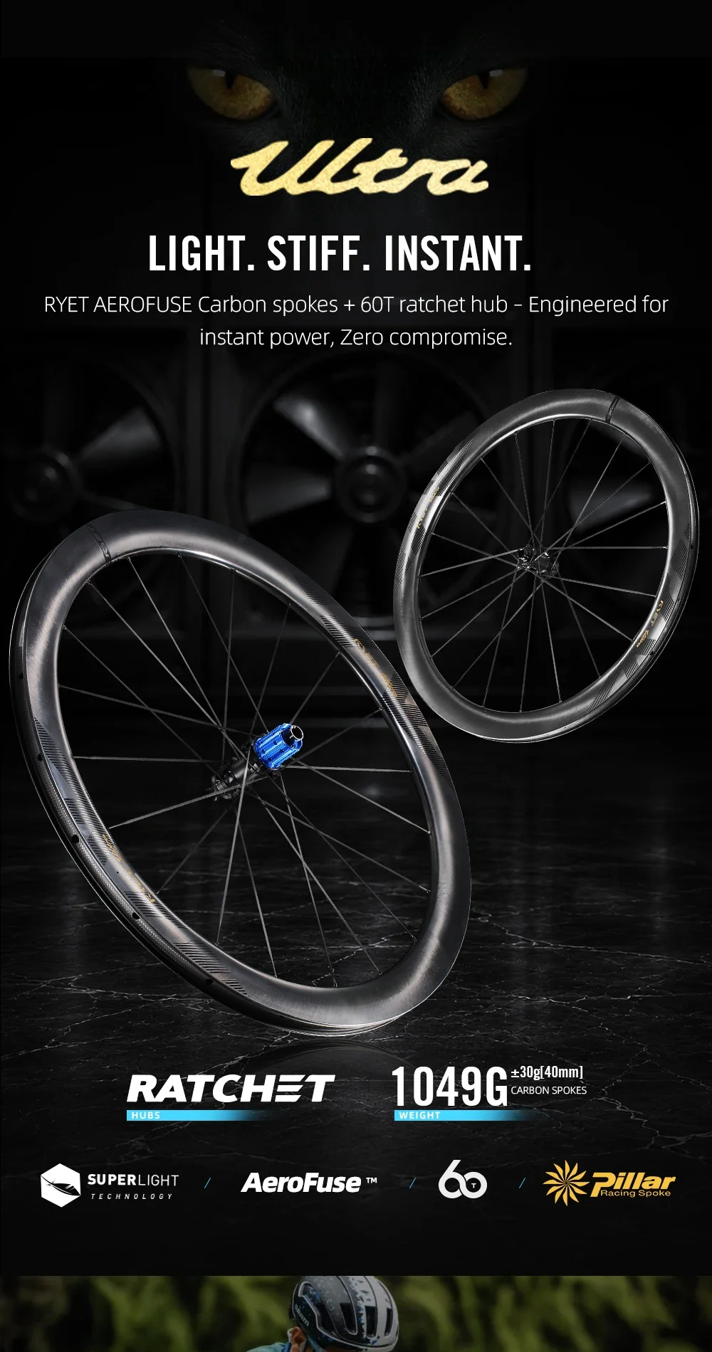 RYET Road Carbon Bike Wheelset 1180g Ultralight Ceramic Tubless