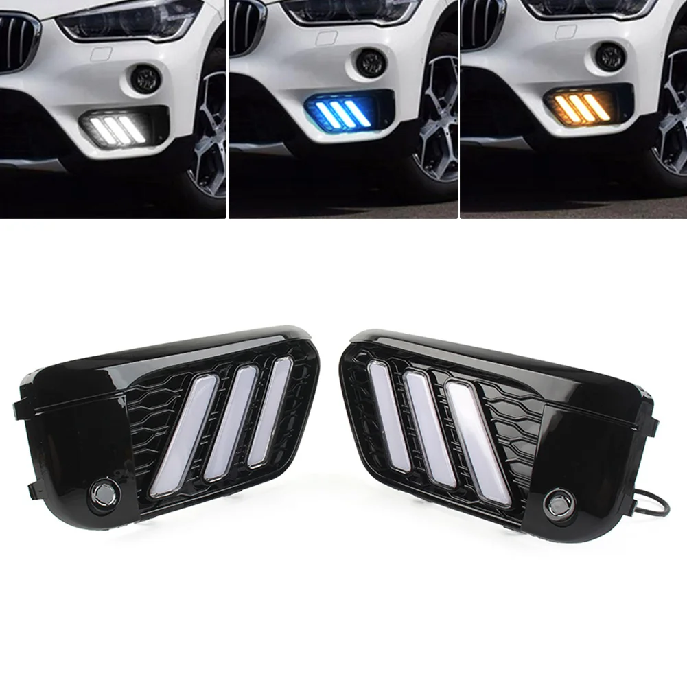 Car LED DRL Dynamic Daytime Running Light Turn Signal Lamp White+Yellow+Blue 3Colors For BMW X1 F48 F49 2015 2016 2017 2018 2019