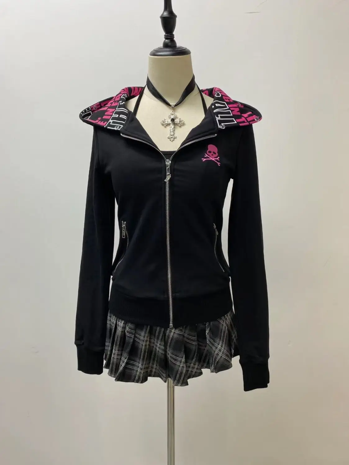 

Winter Clothing Fashion Woman Y2k 2000s Hooded Zip-up Vintage Goth Letter Hip Hop Coat Hot Girl Punk Slim Harajuku Hoodie Korean