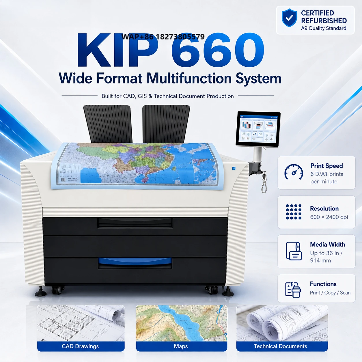 Engineering Copier for Kip Wide Format 660 Color A0 Blueprint Red Seal Map White Printer All-in-one Machine