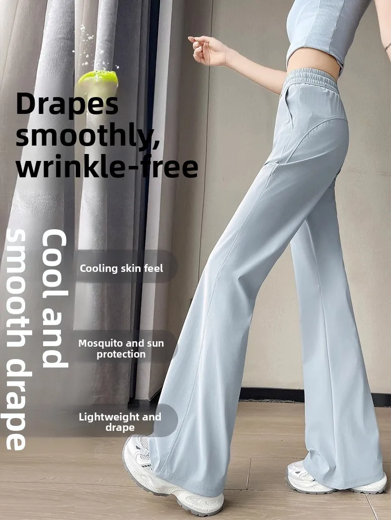 Ice Silk Bell Bot Hose Damen Sommer Dünn Kleine Größe Qui Dry Sonnenschutz Weites Bein Fitn Yoga Sporthose