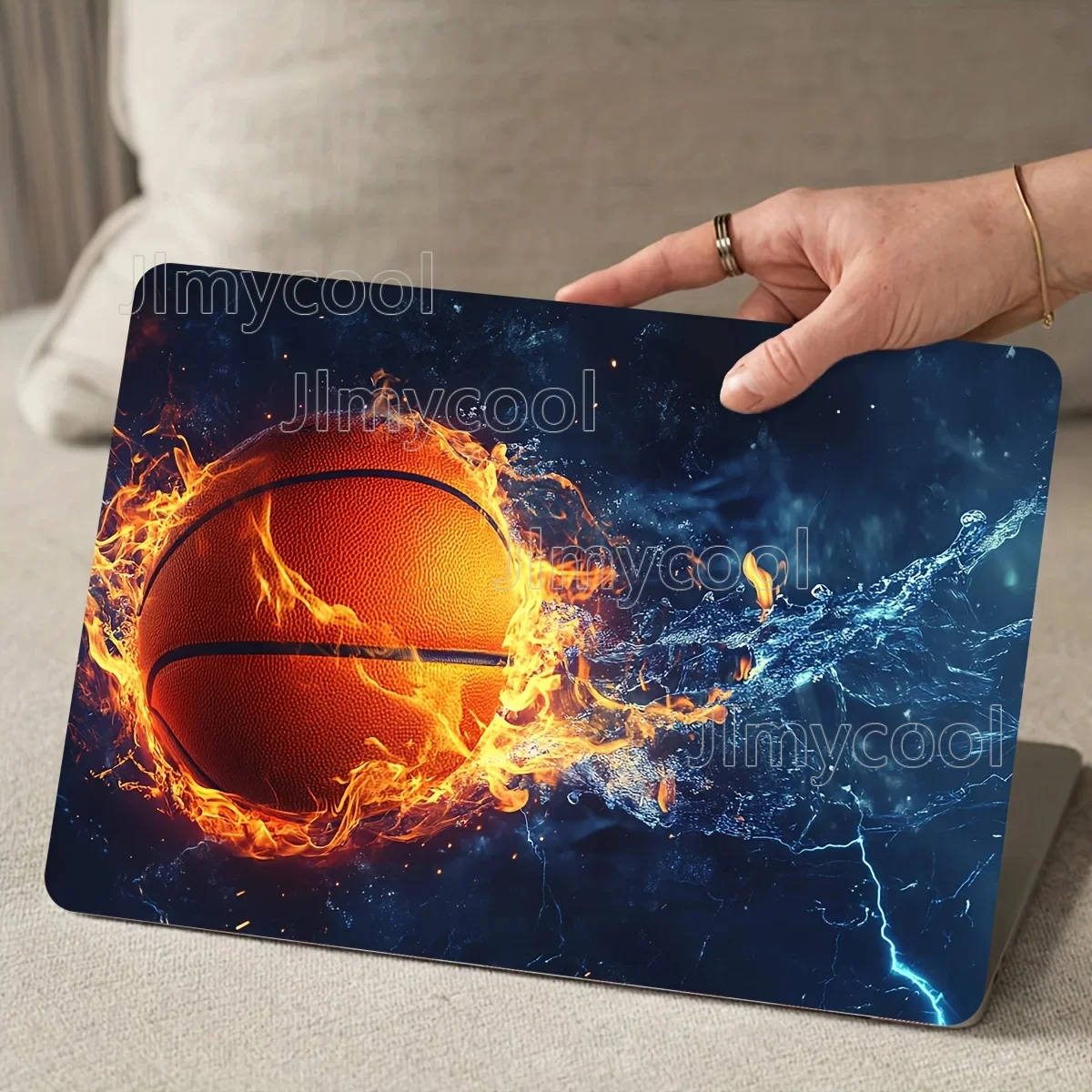 2Pcs Basketball Flame Pattern Laptop Sticker - Waterproof Scratch Resistant PVC Skin for Laptops and Cars Non-Reusable