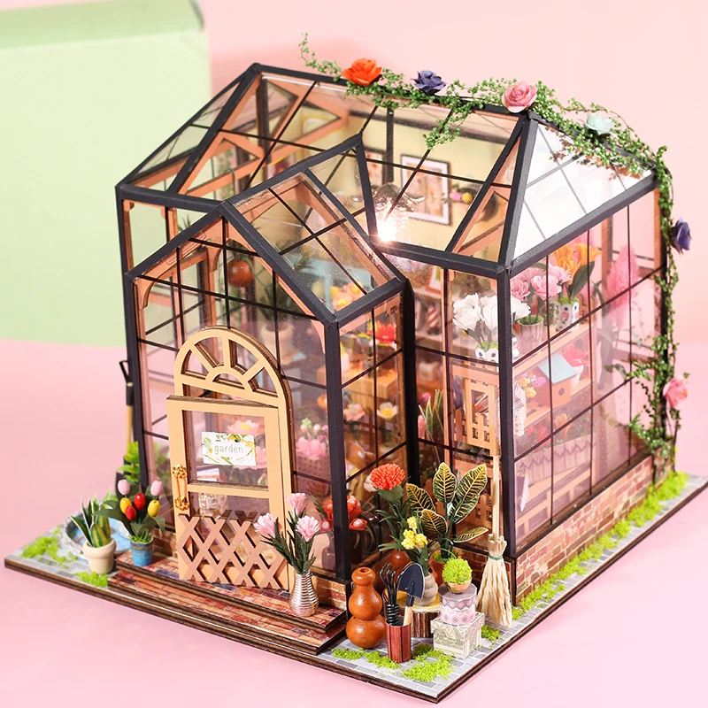 DIY Miniature Dollhouse Handmade DIY Building Kits Jenny Greenhouse Wooden Doll House Flowerhouse Handmade Toys Gifts for Girls