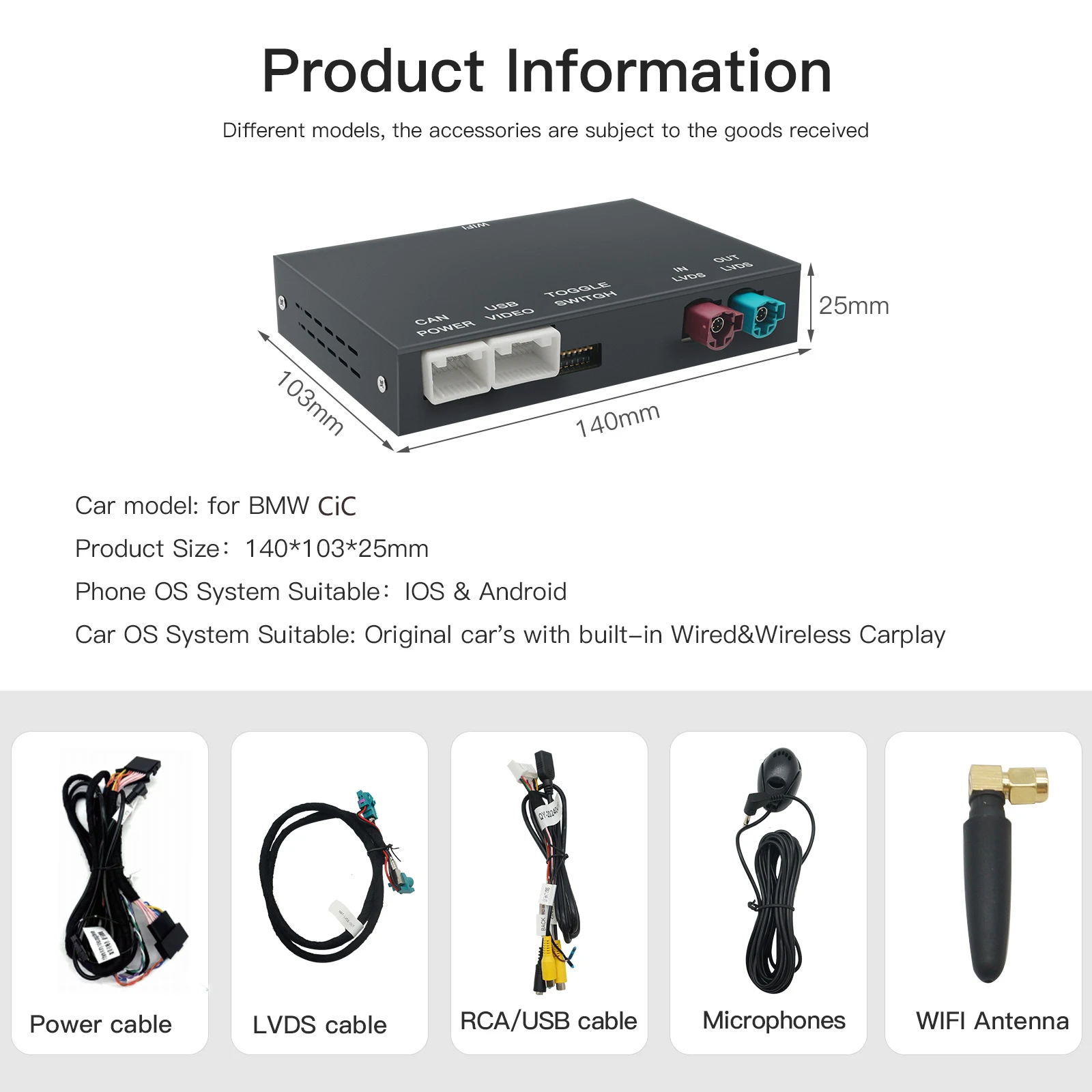 كاميرا carplay اللاسلكية Android AUTO لسيارات BMW 3 5 7 X1 X3 X4 X5 X6 CIC نظام E60 F10 F11 F07 F01 E84 F25 F26 E70 E71Airplay
