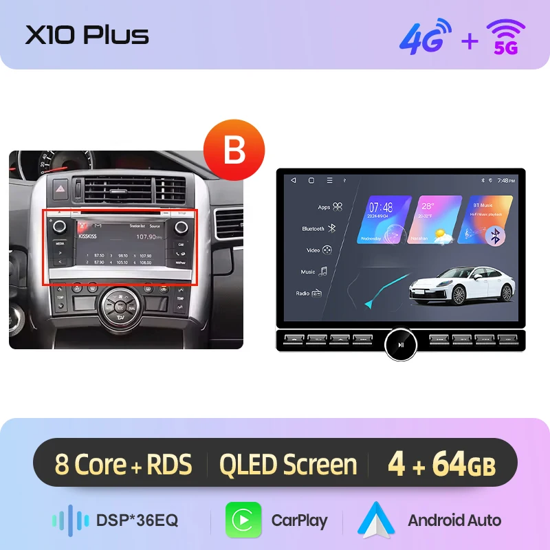 Junsun 13.1″ QLED Draadloze CarPlay Android Auto Autoradio Voor Toyota Verso R20 2009-2018 Intelligente Systemen DSP SWC RDS GPS FM