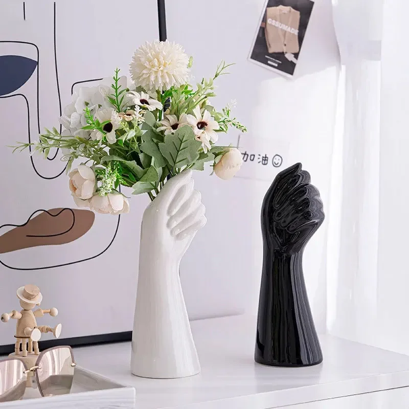 Ceramics Vase Hand Vase Flowers Arrangement Modern Home Office Decor Creative Plant Flower Vase Desktop Decoration Ornaments