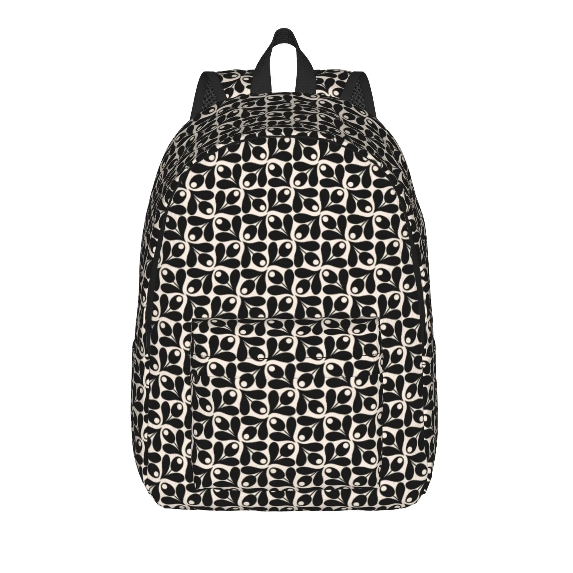Minimal Black Olive Shapes Cream Base Abstract Tile Pattern Backpack Female  Large Backpacks Polyester Kawaii High School Bags