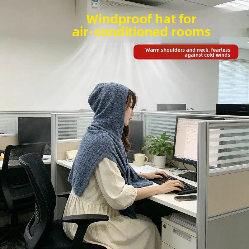 Office Workers Summer Special Windproof Hat Air Conditioned Room Direct Blow Protection Head Cover with Shawl Triangular Shap...