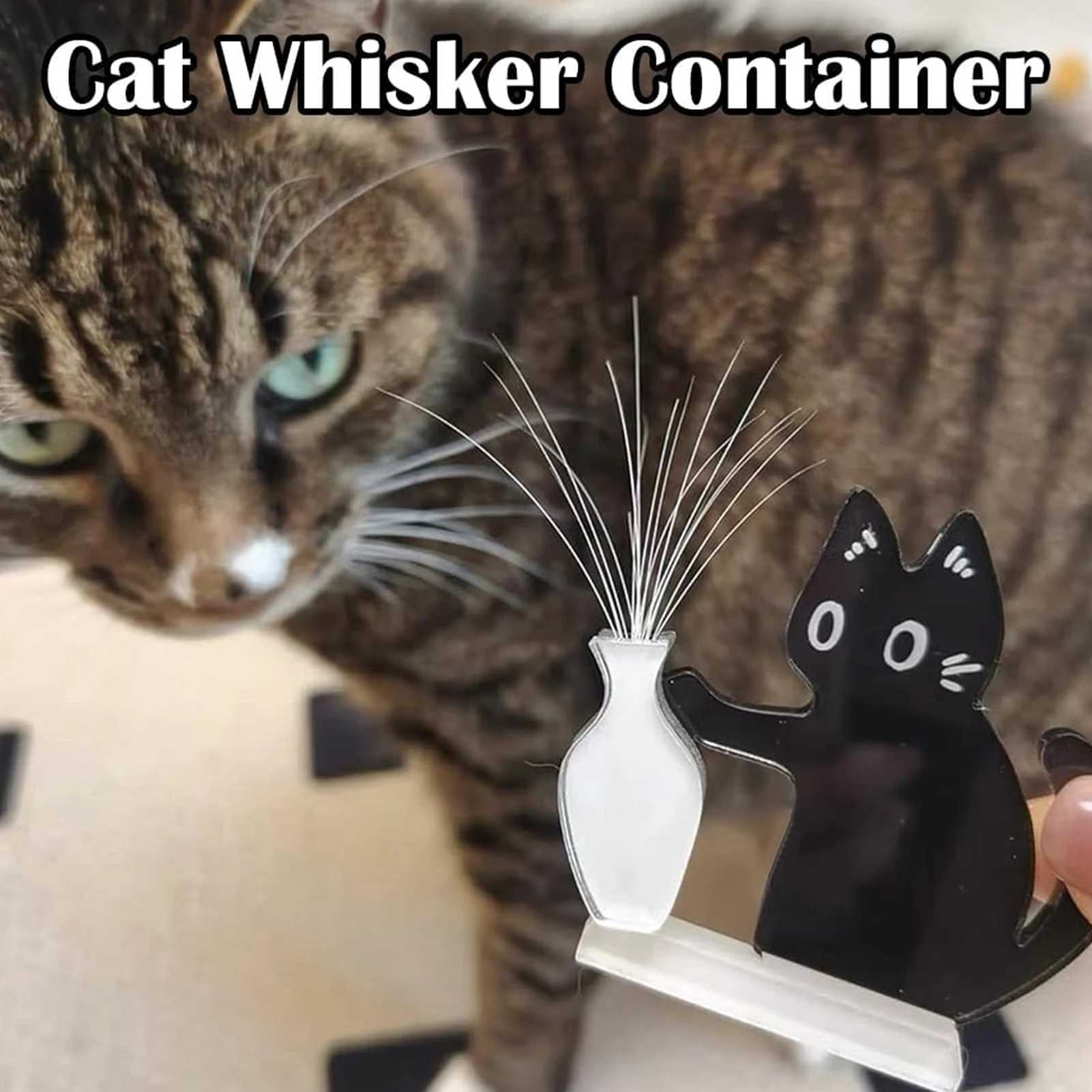 Acrylic Cat Whiskers Collection Ornaments Magnetic Cartoon Cat Hair Storage Memorial Box Black Cat Pushing Vase Decor