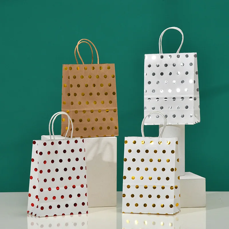 5 Pcs Dot Star Kraft Paper Bags with Handles Birthday Wedding Christmas Party Decoration Baby Shower New Year Gift Packaging