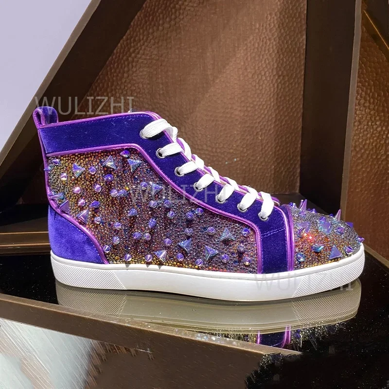 Dark Purple Crystal Rivet Men - Suede Loafers Men บทวิจารณ์และราคา