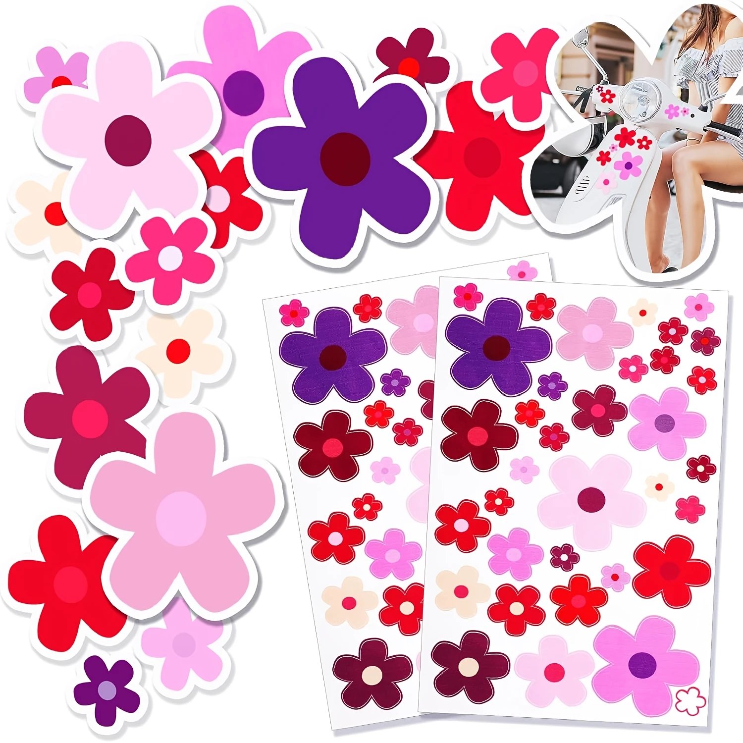 

35Pcs Colorful Floral Vinyl Stickers, Waterproof Decor Decals for Car, Motorcycle, Scooter Window, Laptop and Water Bottle