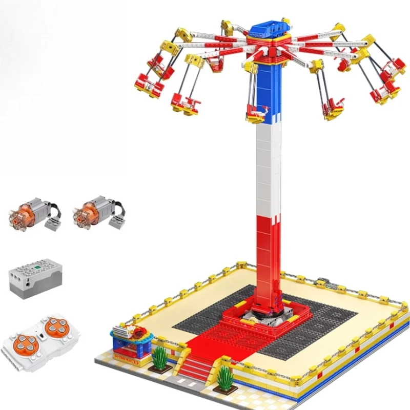 1581 stücke Vergnügungspark Fliegen Schaukel Fahrt Bausteine Fernbedienung Rotierenden Fliegenden Stuhl Ziegel Spielzeug für Kinder Erwachsene Geschenke