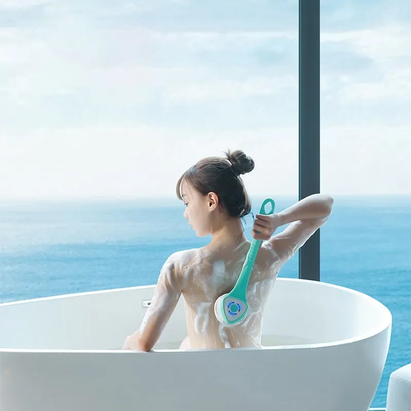 Pealy escova corporal massagem limpeza facial 2 em 1 graus rotação automática ip67 à prova d'água 5 escovas 3 seções de força 40cm lon