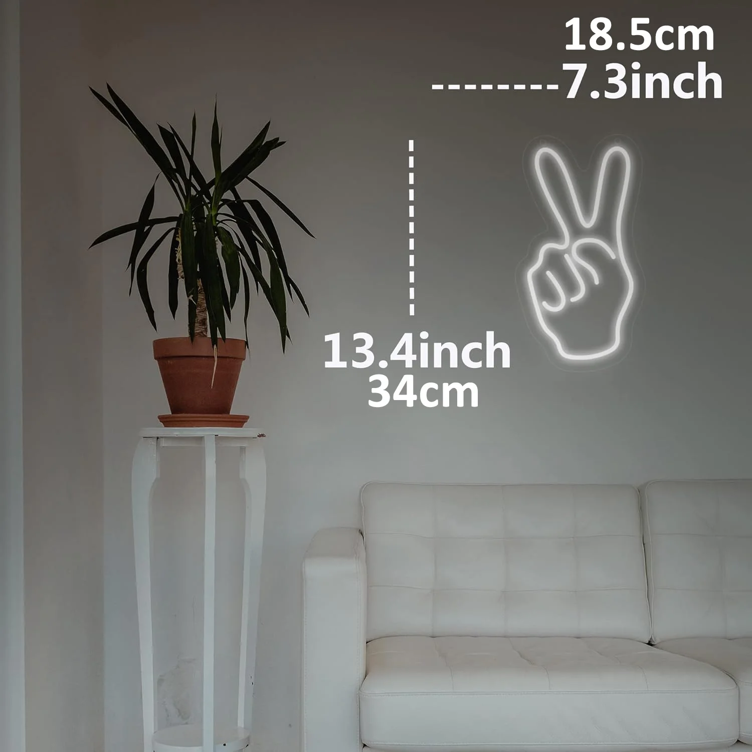 นีออนท่าทางชัยชนะ โคมไฟติดผนังนีออนสีขาวนวนิยาย เหมาะสําหรับงานปาร์ตี้ครอบครัวและการตกแต่งวันหยุด