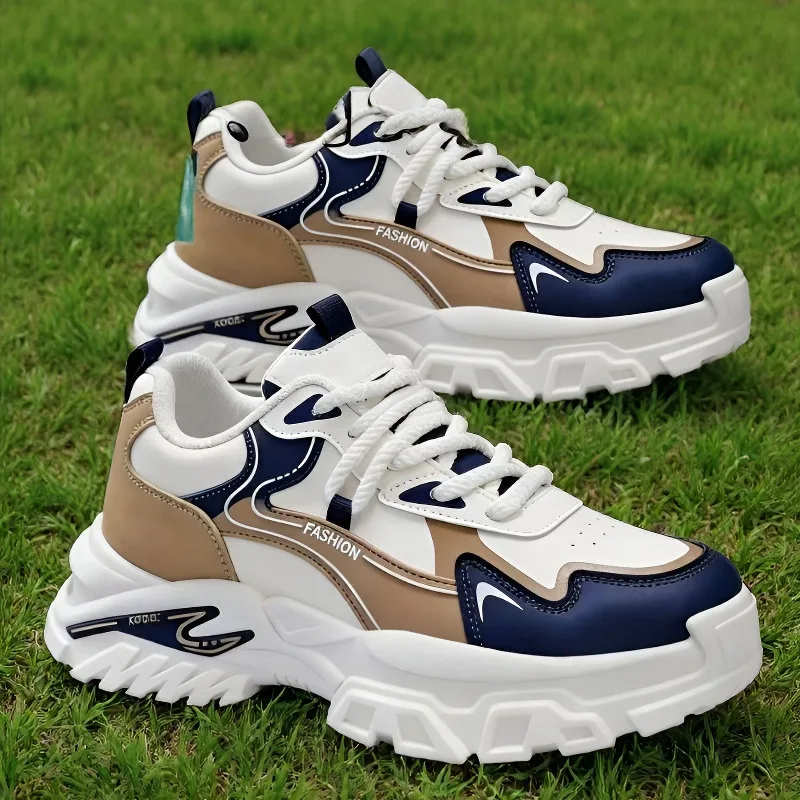 2026 Spring Autumn Men's Chunky Sneakers Thick Sole Height Increasing Lace-up Casual Walking Shoes Non-slip