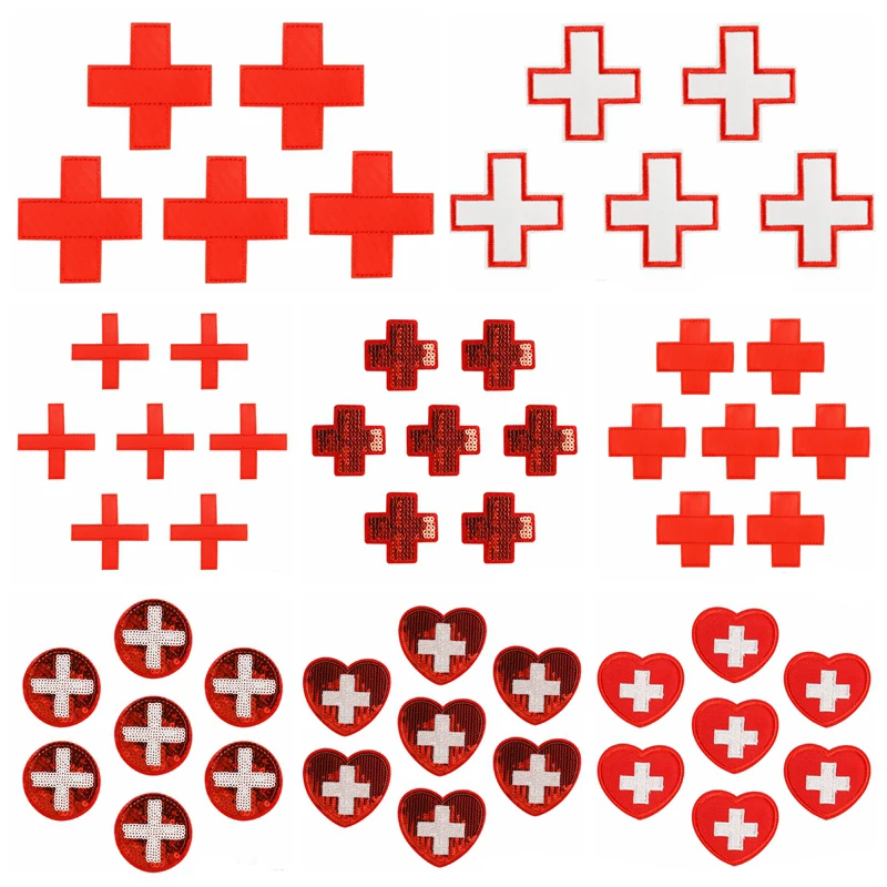 10 Pcs/Lot Wholesale Red Cross Embroidered Patches On Clothes Heart-Shaped Sequins Patch Iron On Patches For Clothing Stickers
