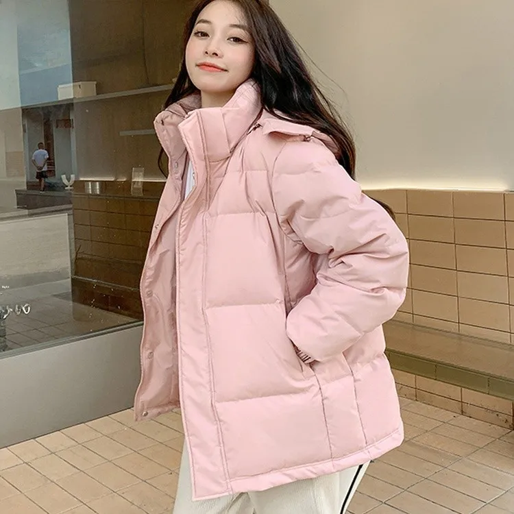 

Women's ort Puffer Jaet Thiened Cotton Bread Sle Winter Outerwear Korean Loose Fit Durable Zipper Closure Color