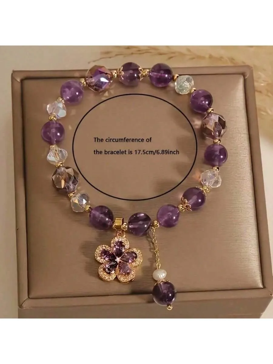 الجمشت الطبيعي حقيبة المال سوار غير النظامية كريستال زركونيا ضوء فاخر بسيط طازج لطيف مع بطاقة هدية #4