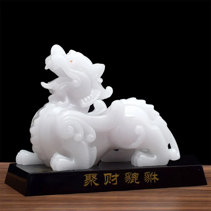 Maison bureau entreprise boutique efficace prélèvement affaires bonne chance argent dessin résine blanc jade Dragon PI XIU FENG SHUI statue