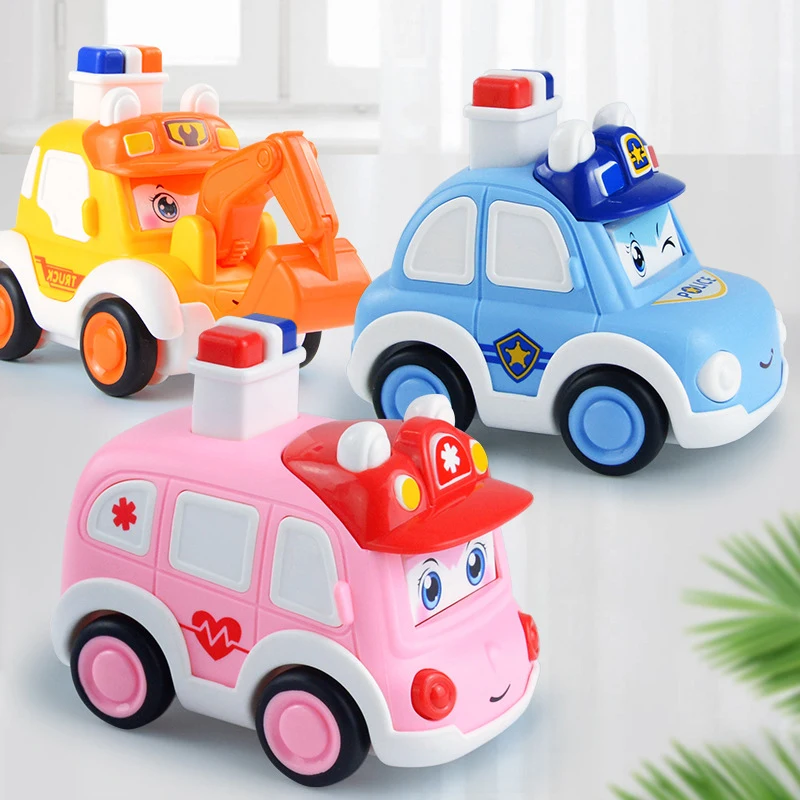 Mini coche de policía de dibujos animados, camión de bomberos, vehículo de ingeniería, juguete educativo para bebé, regalo